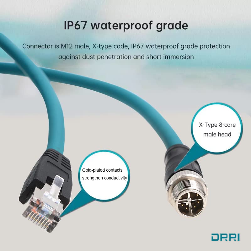 DRRI M12 X-Coded 8 Pin to RJ45 Gigabit Ethernet Interface Cat 7e Shielded Cable for Cognex in-Sight Series Industrial Cameras | Barcode Scanners (1M) - Image 5